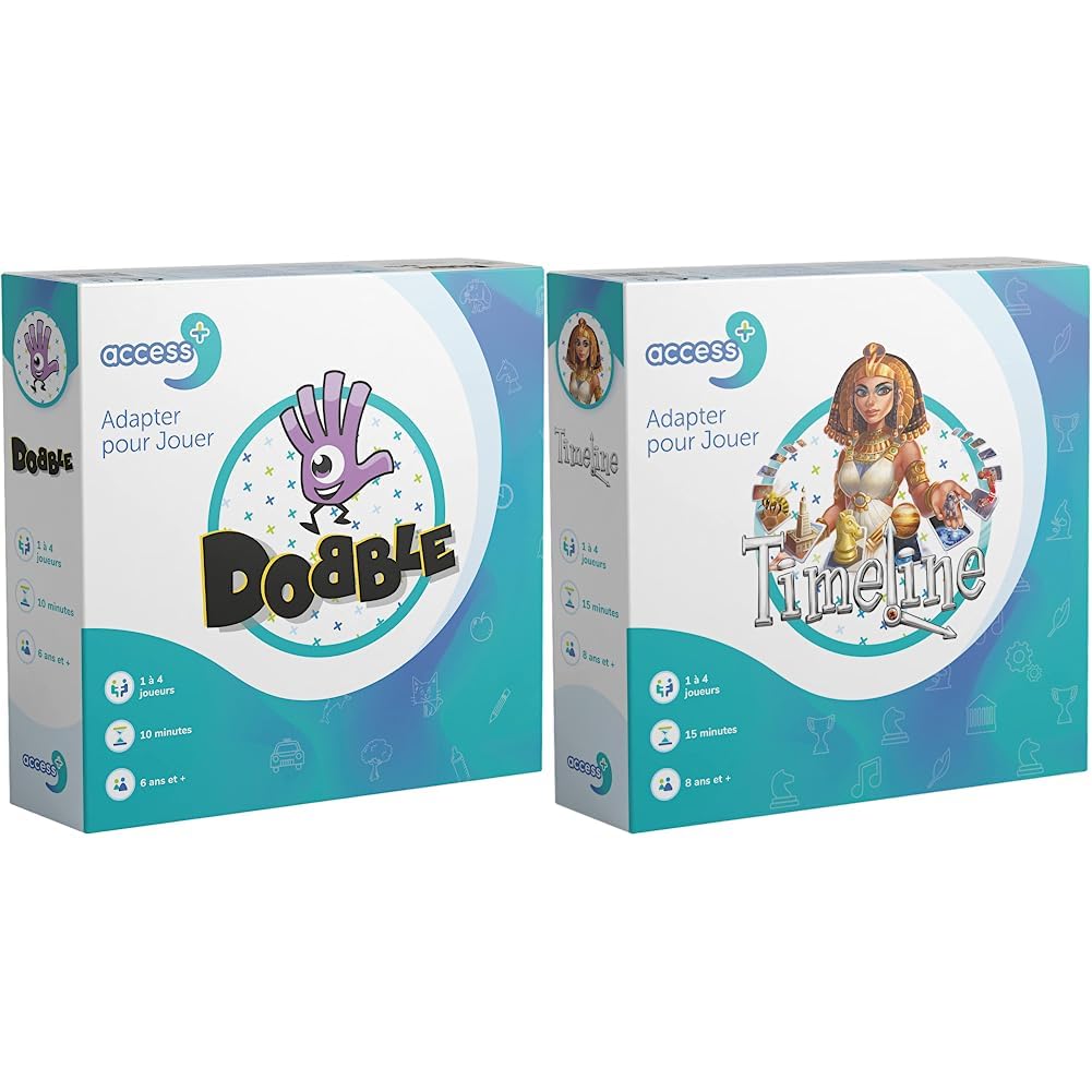 Access+| LOT 2 Jeux de Société adaptés pour Les Troubles cognitifs | 1 Jeu de Cartes d'Observation Dobble dès 6 ans + 1 Jeu de Connaissance Timeline dès 8 ans |1 à 4 Joueurs | 10 à 15 min