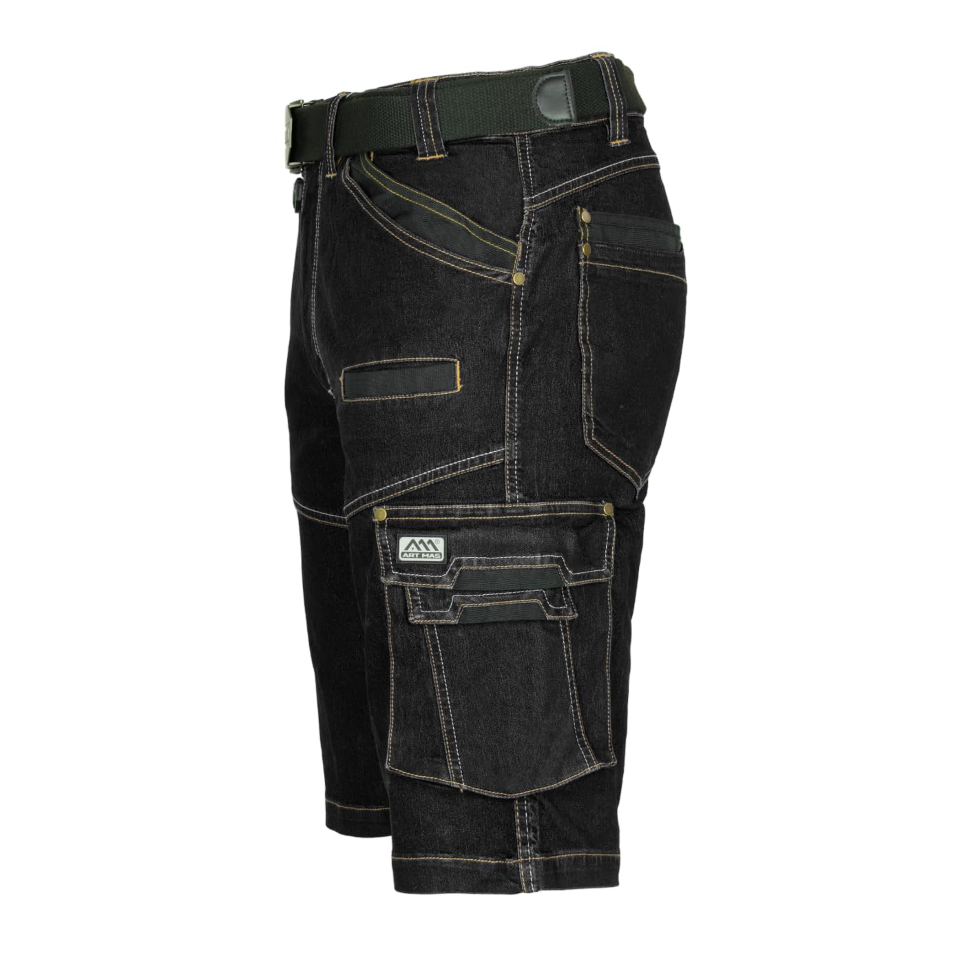 ART.MAS COLEMANN Short de travail en jean pour homme - Short de travail jusqu'au genou - 12 poches - Stretch 265 g/m² - Short robuste pour le travail et les loisirs