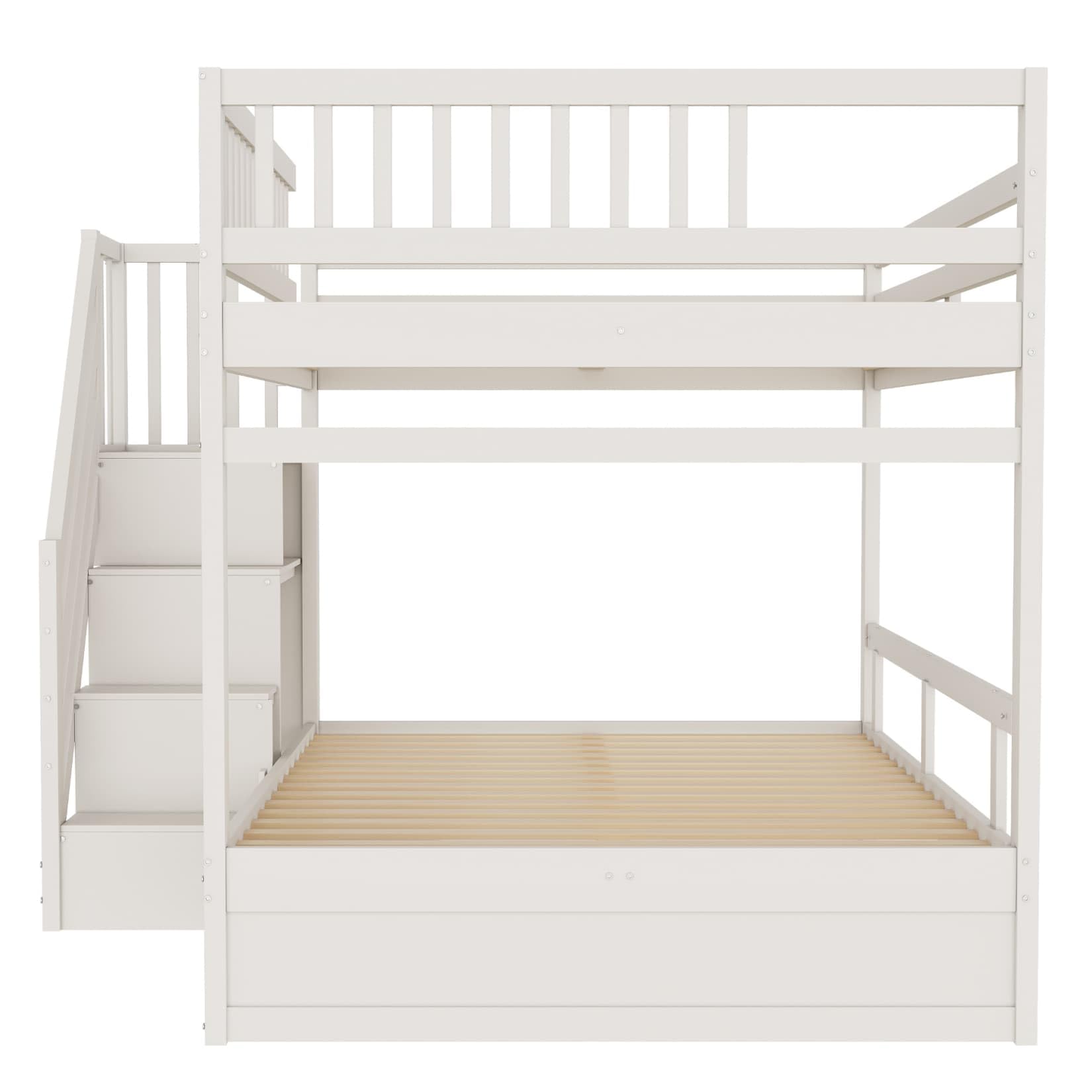 Lit Superposé Enfant 140x200cm,Lit Superposé 2 Places avec Tiroir,Escalier de Rangement,Barrière Haut,Cadre en Bois Massif,Sommier à Lattes Solide,pour Enfants Ados(Blanc 1, 140x200)