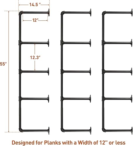 Miniatura 20 de HITOMEN Estantes industriales de tubos de hierro, 3 juegos de 3 niveles, 28 pulgadas de alto, 12 pulgadas de profundidad, estantería abierta de