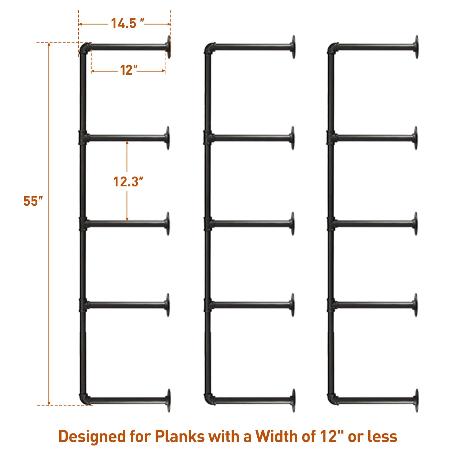 Amazon｜HITOMEN 工業用鉄パイプ棚 5段 3セット 高さ55インチ