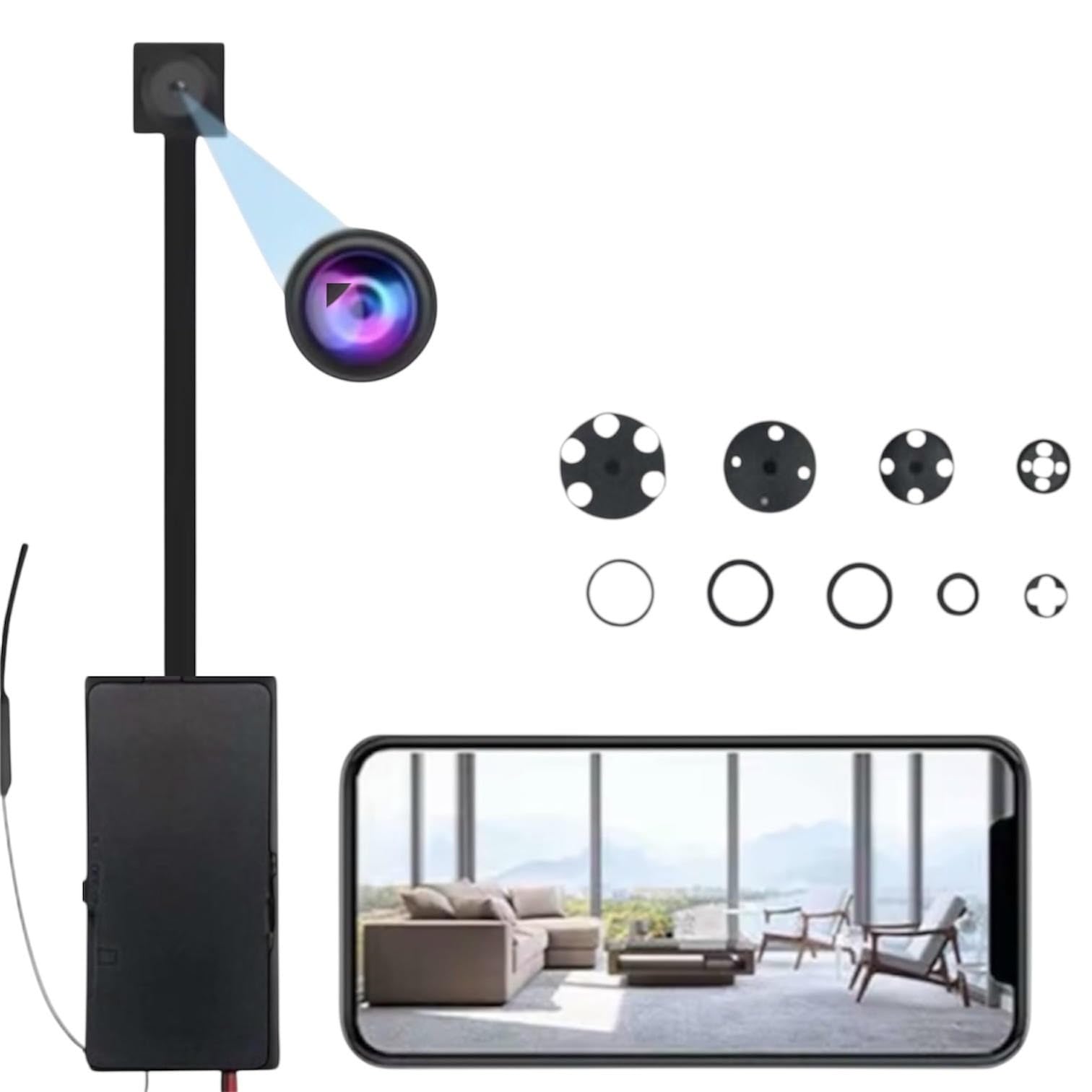 Mini Telecamera WiFi di Sorveglianza con Sensore di Movimento, con Batteria, Controllo da Smartphone, Obiettivo 3mm