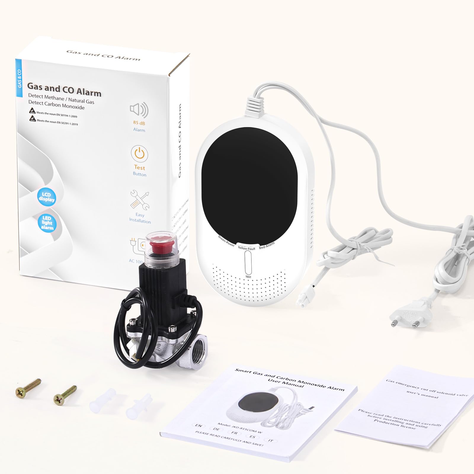 PHYSEN WiFi Rilevatore di Gas e Monossido di Carbonio con Valvola Magnetica e Display LED, Monitoraggio App Smart Life, Certificato EN50291 e EN50194, Ideale per Cucina, Locale, Caldaia, Garage