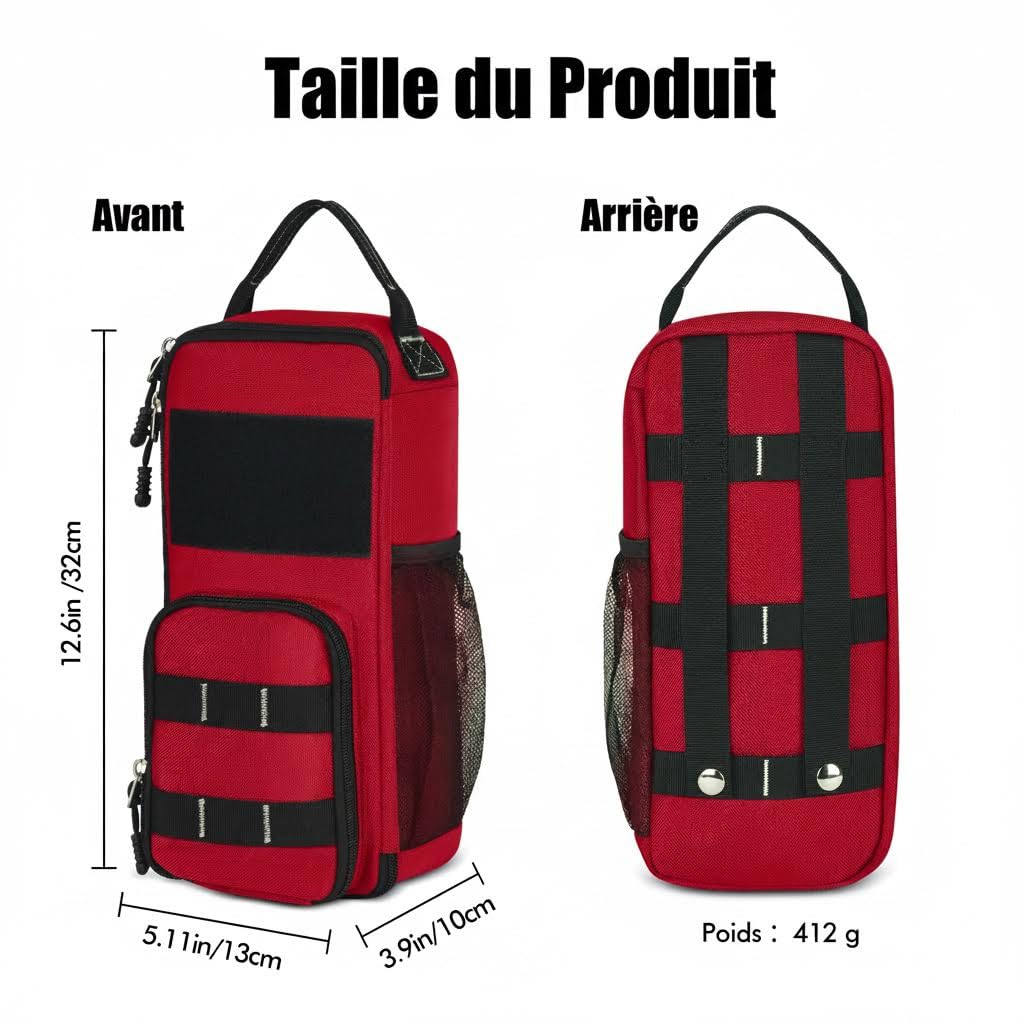 Sacoche à outils tactique compacte avec fermeture éclair, Rouge | 1680D,avec poignée,déperlant,multi-poches,pour artisans, électriciens et mécaniciens