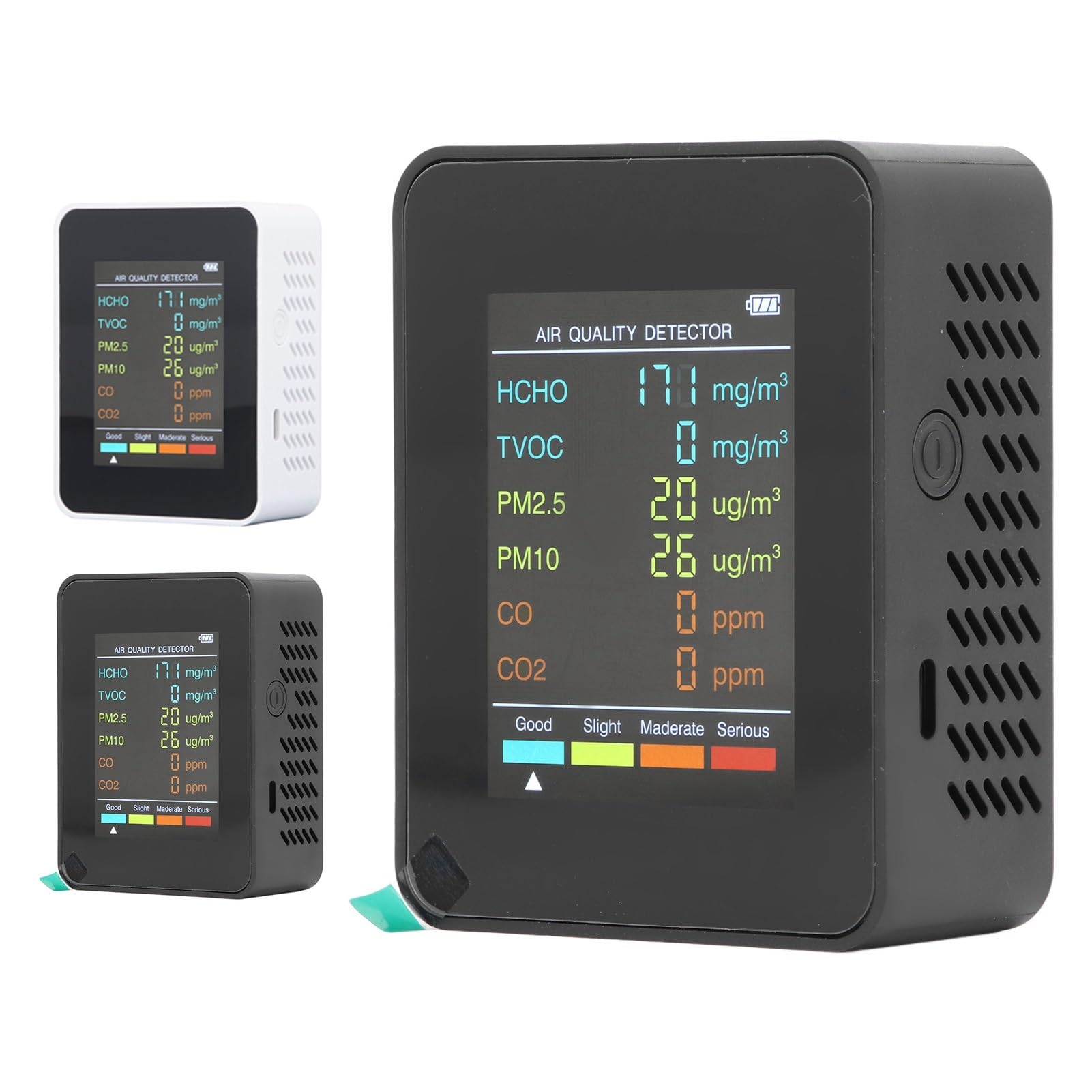 Detector de Calidad Monitor de Calidad del Aire, Pantalla LCD portátil con retroiluminación, Detector CO2 TVOC HCHO PM2.5 PM10 Alarma para Interiores,para el Hotel(White)