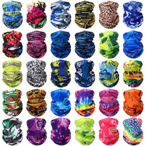 Image of Tarpop 12 /30 Pcs Neck Gaiters Scarf Elastic Wrap Headband Sweat Absorbing Bandana for Women Men Sports Yoga Running