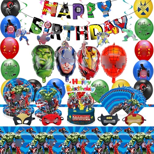 Kit de décoration pour fêtes d'anniversaire de garçons, Ensemble de 72 pièces sur le thème du cinéma, Comprenant bannière, Nappe, Assiettes carton, Ballons, Serviettes papier, Masques pour les yeux