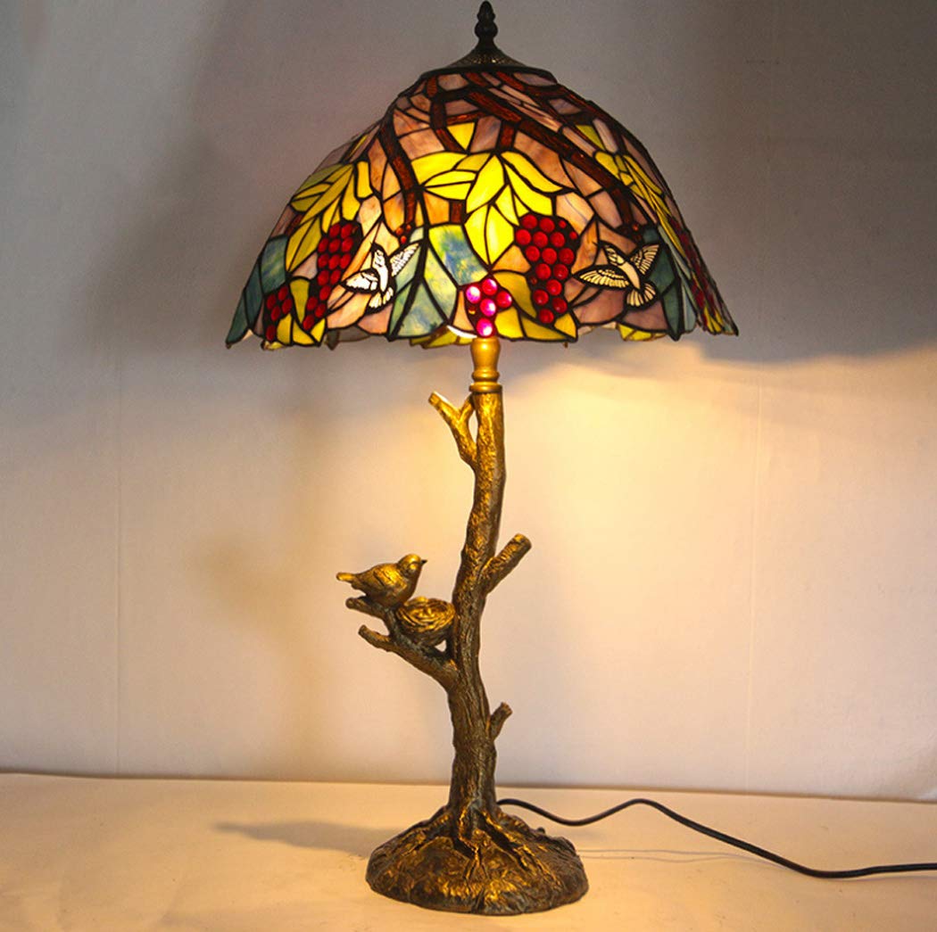 16 Cal lampa stołowa w stylu Retro Art Stained Glass'ego sztuka retro szklane lampy biurkowe lampa dekoracyjna do sypialni salon stolik nocny gabinet