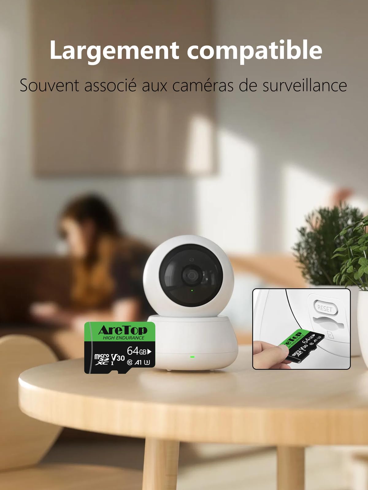 AreTop Carte Micro SD 64Go, Carte SD Lot de 1, SDXC, U3, V30, C10, A1,UHS-I, Carte Mémoire avec Adaptateur pour Tablette/Drone/Dash Cam/Camera/Phone/Nintendo-Switch/PC，Lecture maximale 90 Mo/s