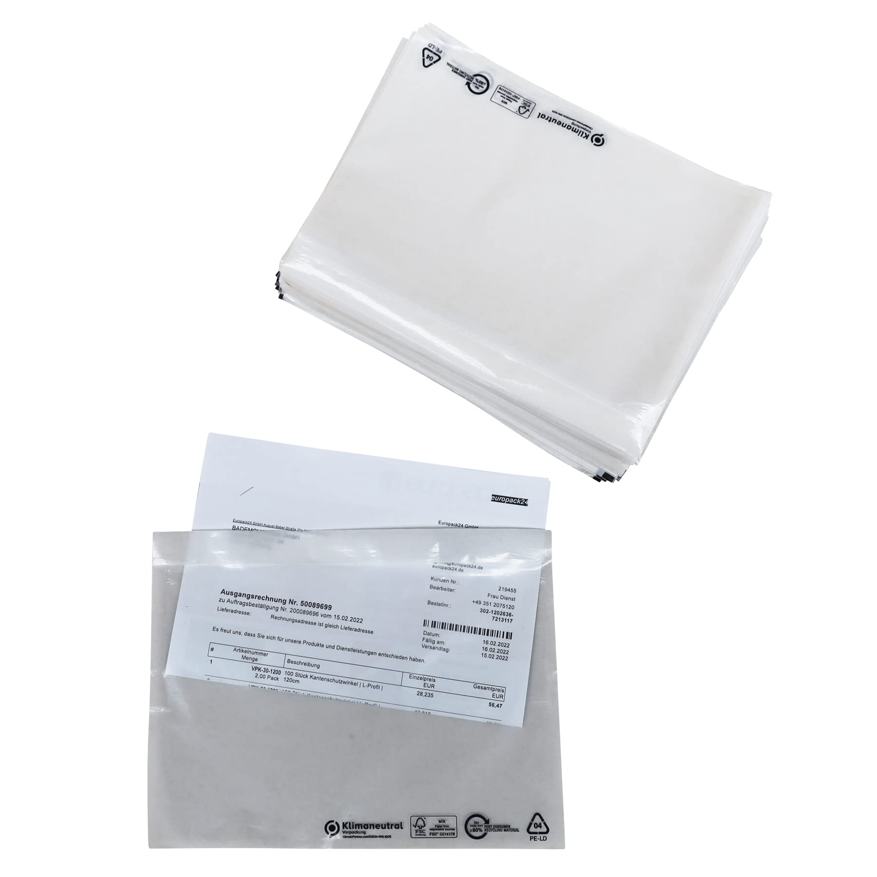 1000 Stück Begleitpapiertaschen transparent DIN C5 (220x155 mm) | neutral und unbedruckt | FSC-zertifiziert | Dokumententaschen C5 / Lieferscheintaschen selbstklebend