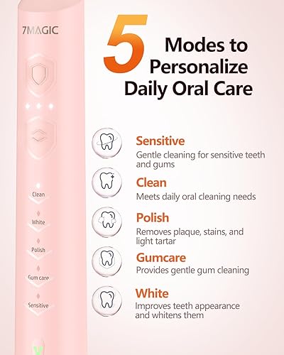 Miniatura 8 de Cepillo de dientes eléctrico para adultos, cepillo de dientes sónico con 3 niveles de intensidad y 5 modos, una carga durante 90 días, cepillo de