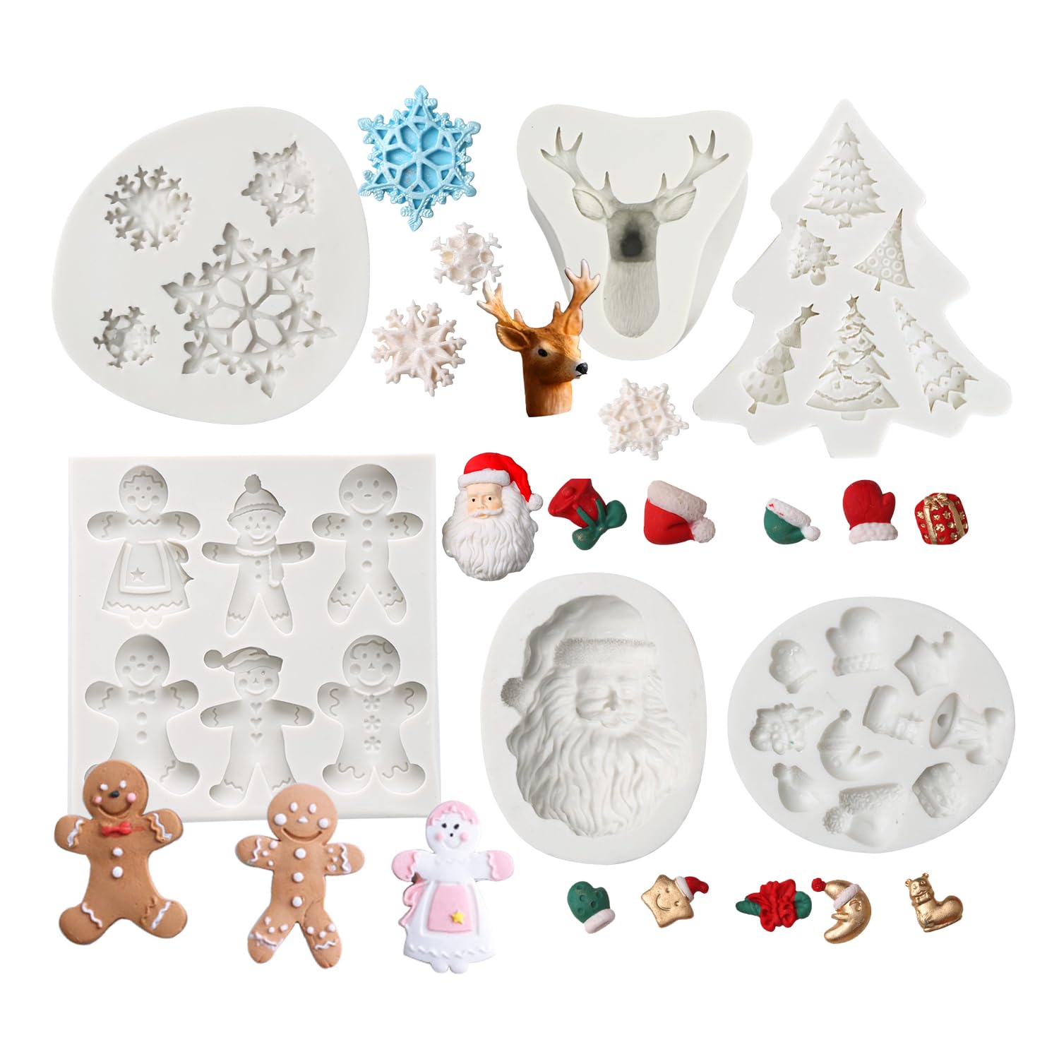 Growtail 6pcs Christmas Silicone Fondant Molds,Christmas Tree Mold, Mold for Chocolate Cake Decoration Cupcake Topper