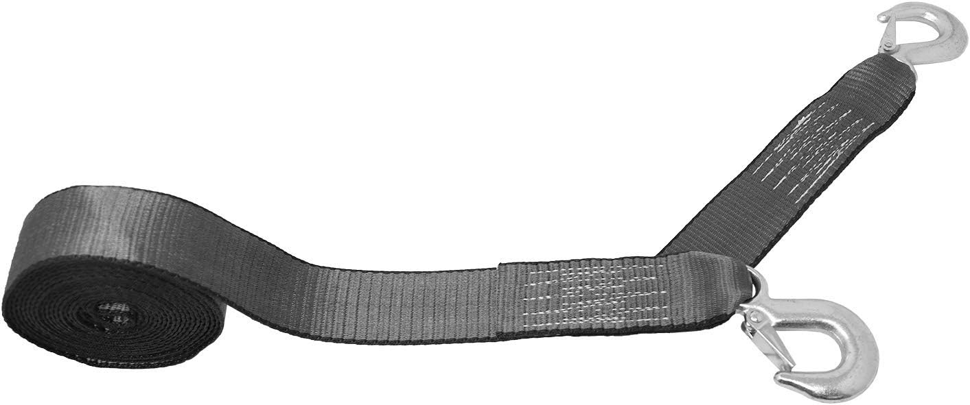 CustomTieDowns 2 Inch x 20 Foot Replacement Winch Strap, Tow Strap, 2 Forged Hooks, 1 Inch Long Loop Opening On The Opposite End. Breaking Strength: 10000 lb (Blue)