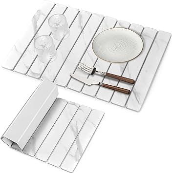 Sofort Stone Drying Mat for Kitchen Counter, Super Absorbent Foldable Dish Drying Mat, Gold White Marble Large 24" 16"