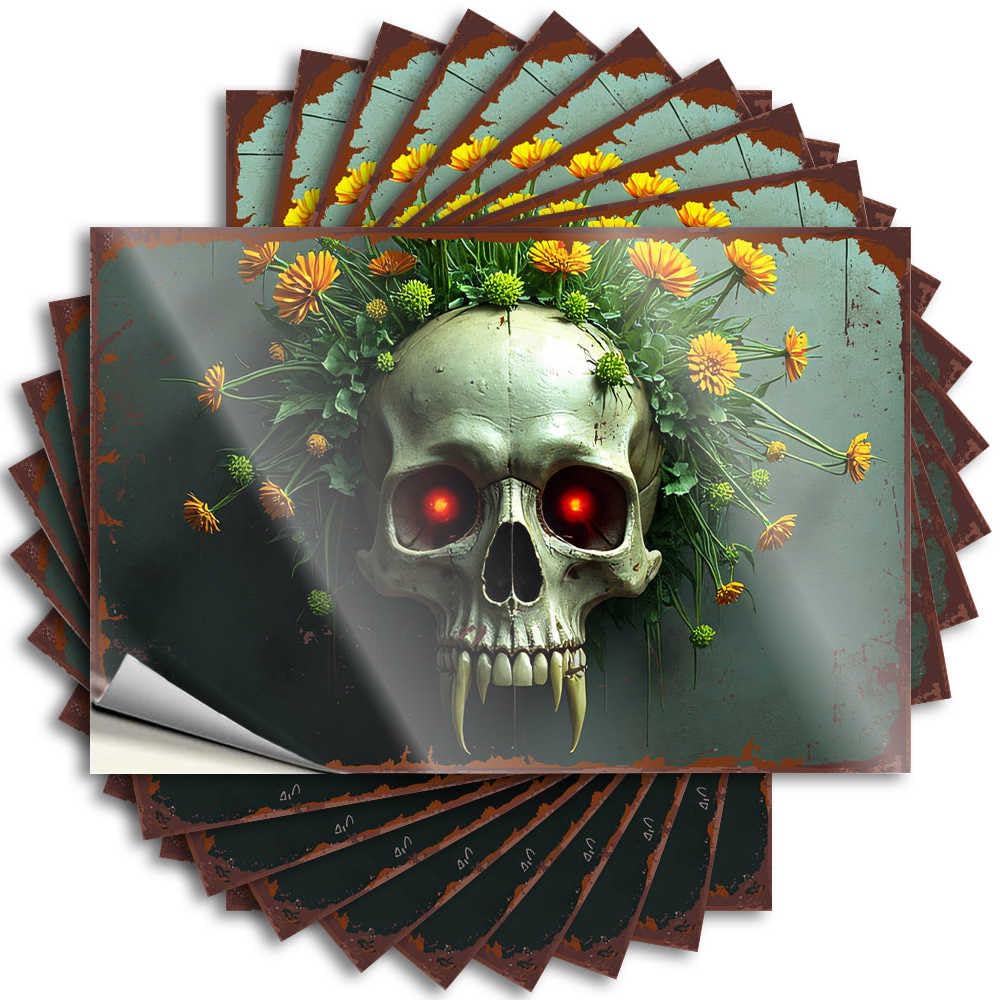 Skull with Fiery Eyes Surrounded By Marigold Flowers Bumper Fall | Punk Laptop Removable Decal Pack(12X18CM)