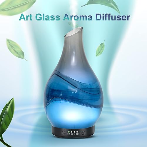 Miniatura 5 de MAXWINER Difusores de aceites esenciales hechos a mano difusores ultrasónicos de aromaterapia de vidrio con 7 colores de luces cambiantes apagado