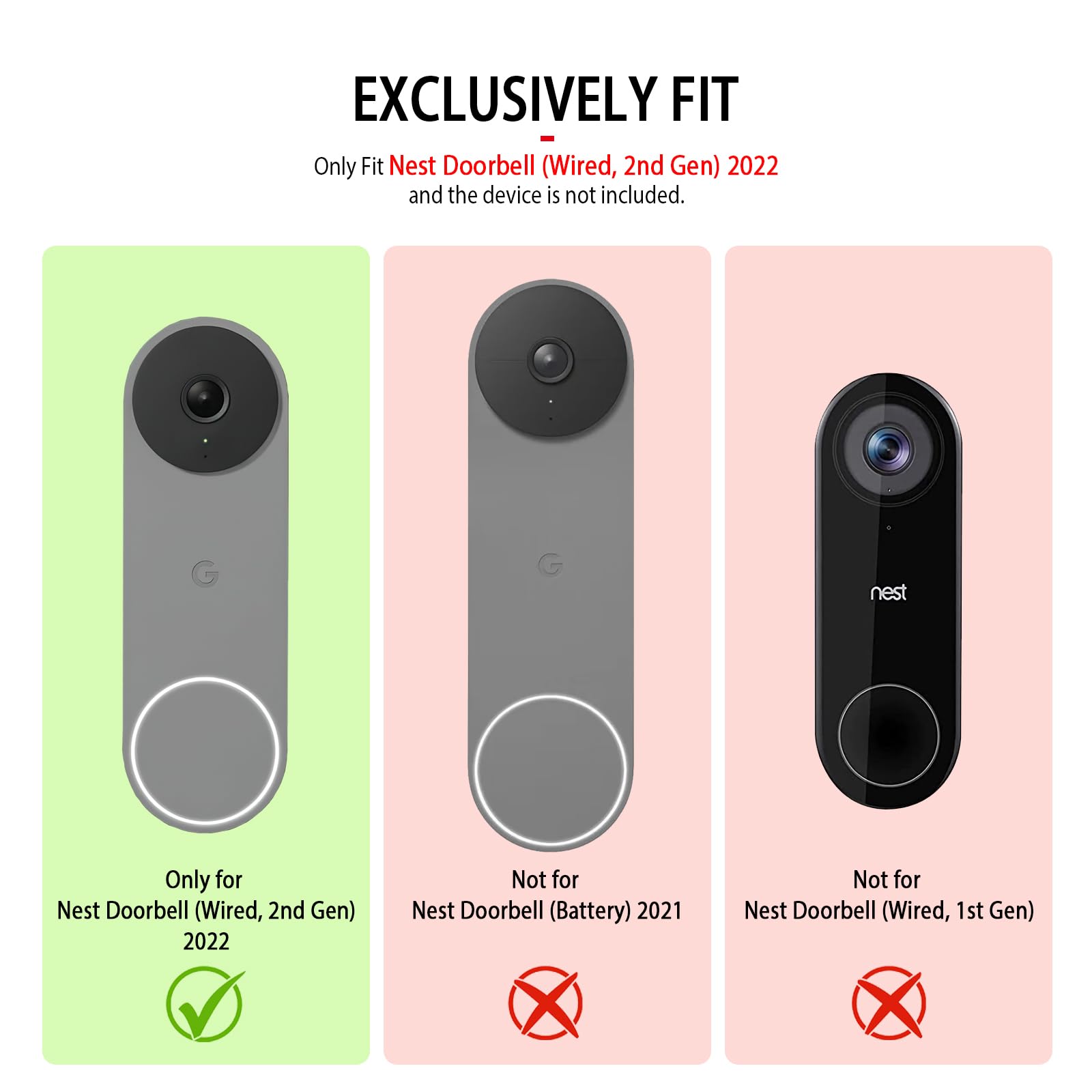 Silicone Case for Google Nest Hello Doorbell (Wired, 2nd Gen) 2022 Cover - Weatherproof Protective Nest Doorbell Silicone Skin Case (Black)