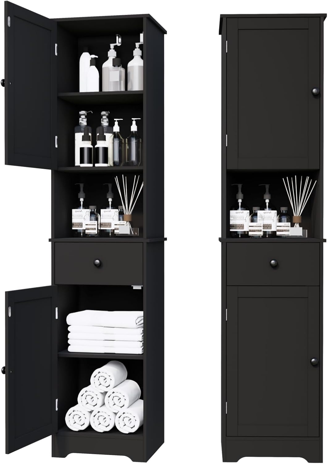 Tall Bathroom Cabinet, Storage Cabinet with 2 Doors & 2Drawer, with Ajustable Shelve, for Bathrooms, Kitchens,Entrances,Bedrooms?Black?