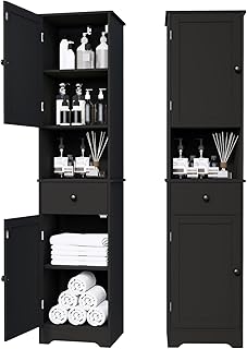 Tall Bathroom Cabinet, Storage Cabinet with 2 Doors & 2Drawer, with Ajustable Shelve, for Bathrooms, Kitchens,Entrances,Bedrooms(Black)