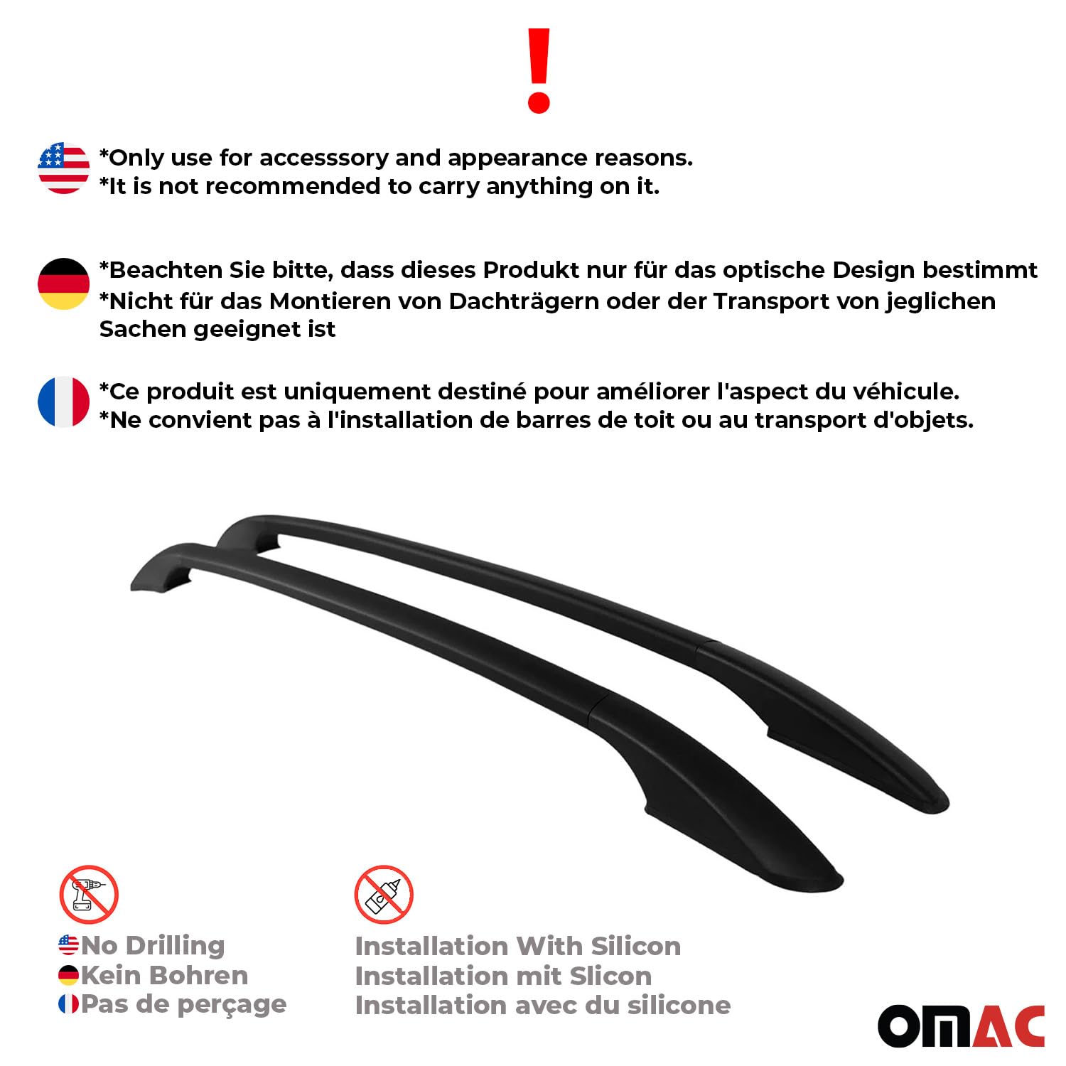 OMAC Dachreling Relingträger kompatibel mit Honda Jazz 2020-2025 5-Tür Aluminium Schwarz 2X