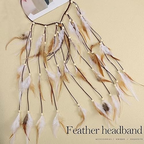 Miniatura 2 de Gortin Diademas de plumas bohemias diadema hippie gitana diadema de plumas indias tocado de cuerda de cáñamo accesorios para el cabello para mujeres