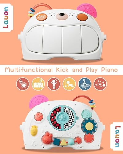 Miniatura 7 de Lauon Tapete de juego para bebé, estilo oso, 500,000 tolerancia para patadas y doble cara con piano de juego mejorado para desarrollar fuerza del