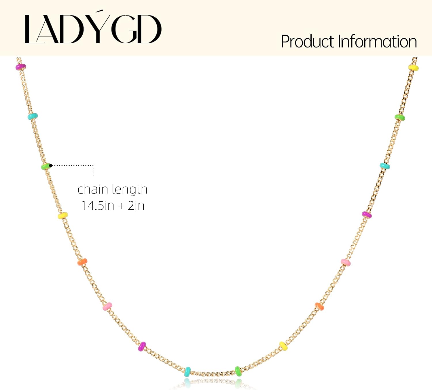 Beaded Necklace for Women, 14K Gold Plated Multicolor Bead Choker Layering Chain Dainty Everyday Jewelry