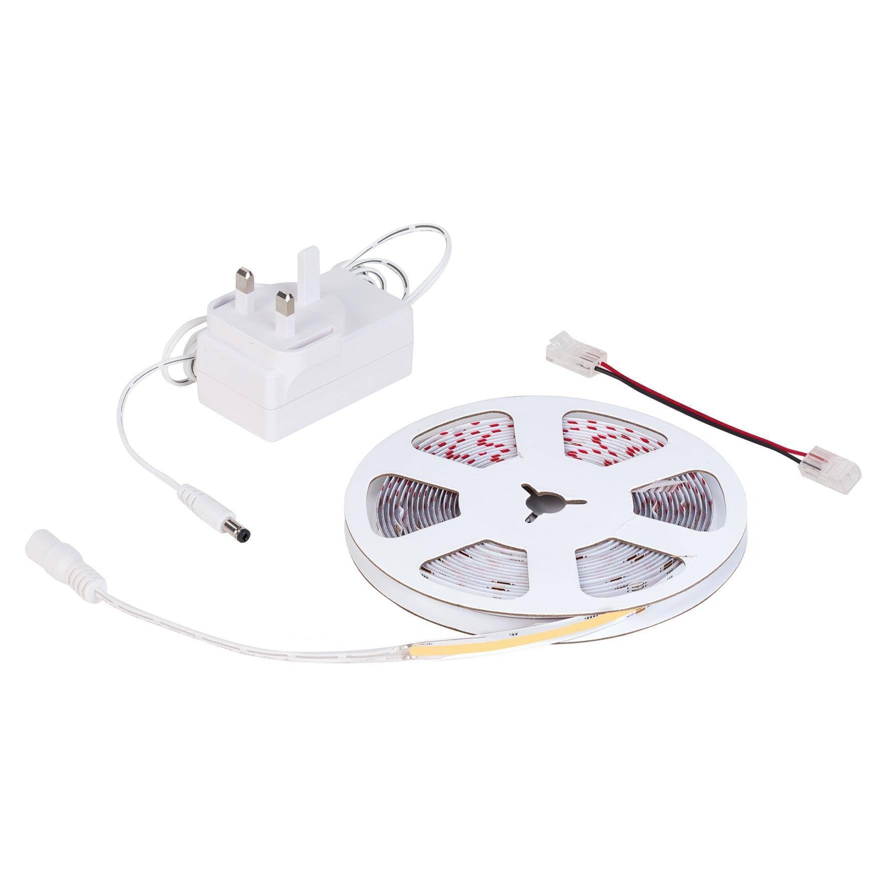 4lite LiteGlo COB Strip Light Kit (Warm White) 4000k COB Warm White IP54 Rating 4.8W 5 Meter Strip Light with Remote Control and Plug - 4L1/6031