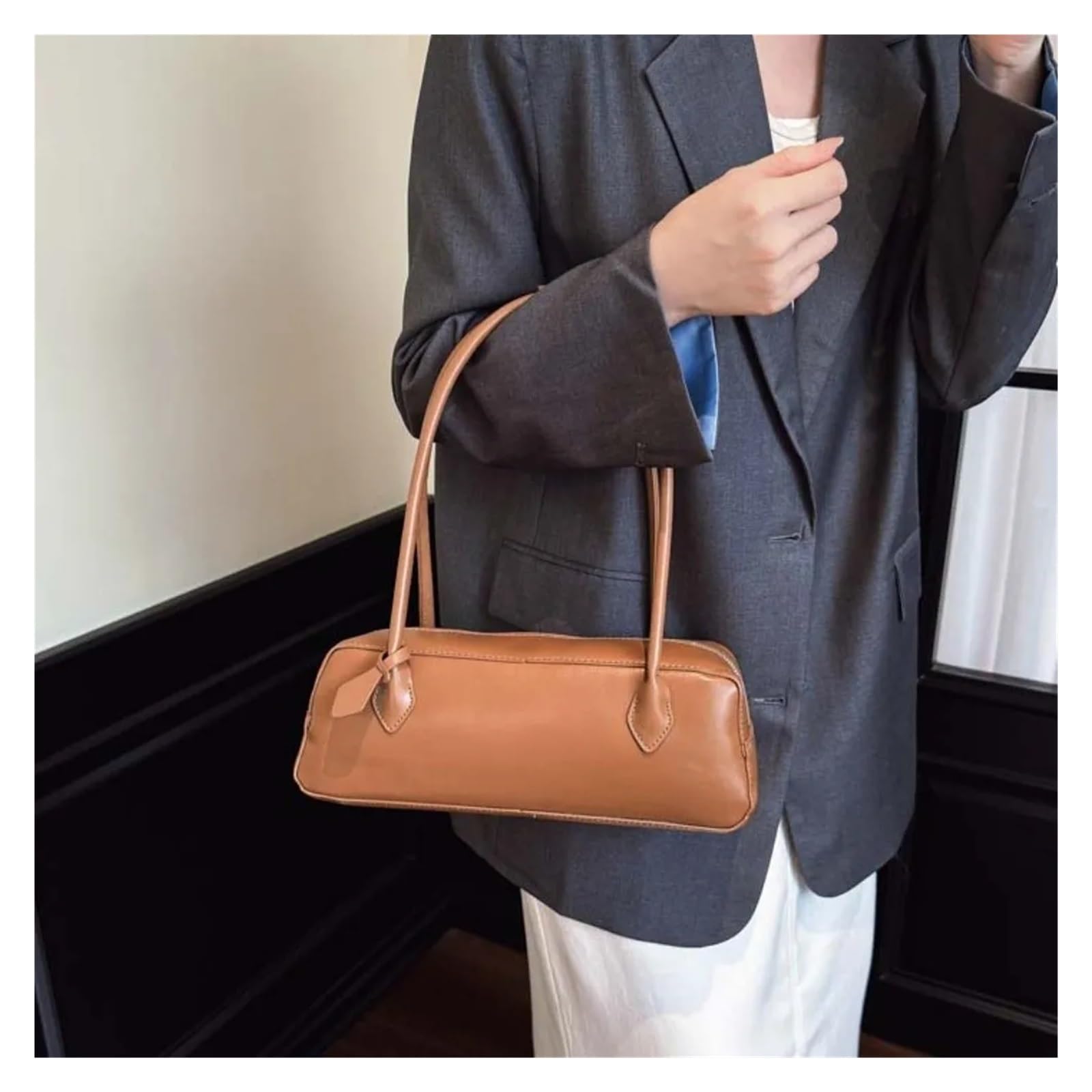 Bolso bandolera Elegant Stick Handbag Large Capacity PU Shoulder Bag Solid Color Texture Underarm Bags Women