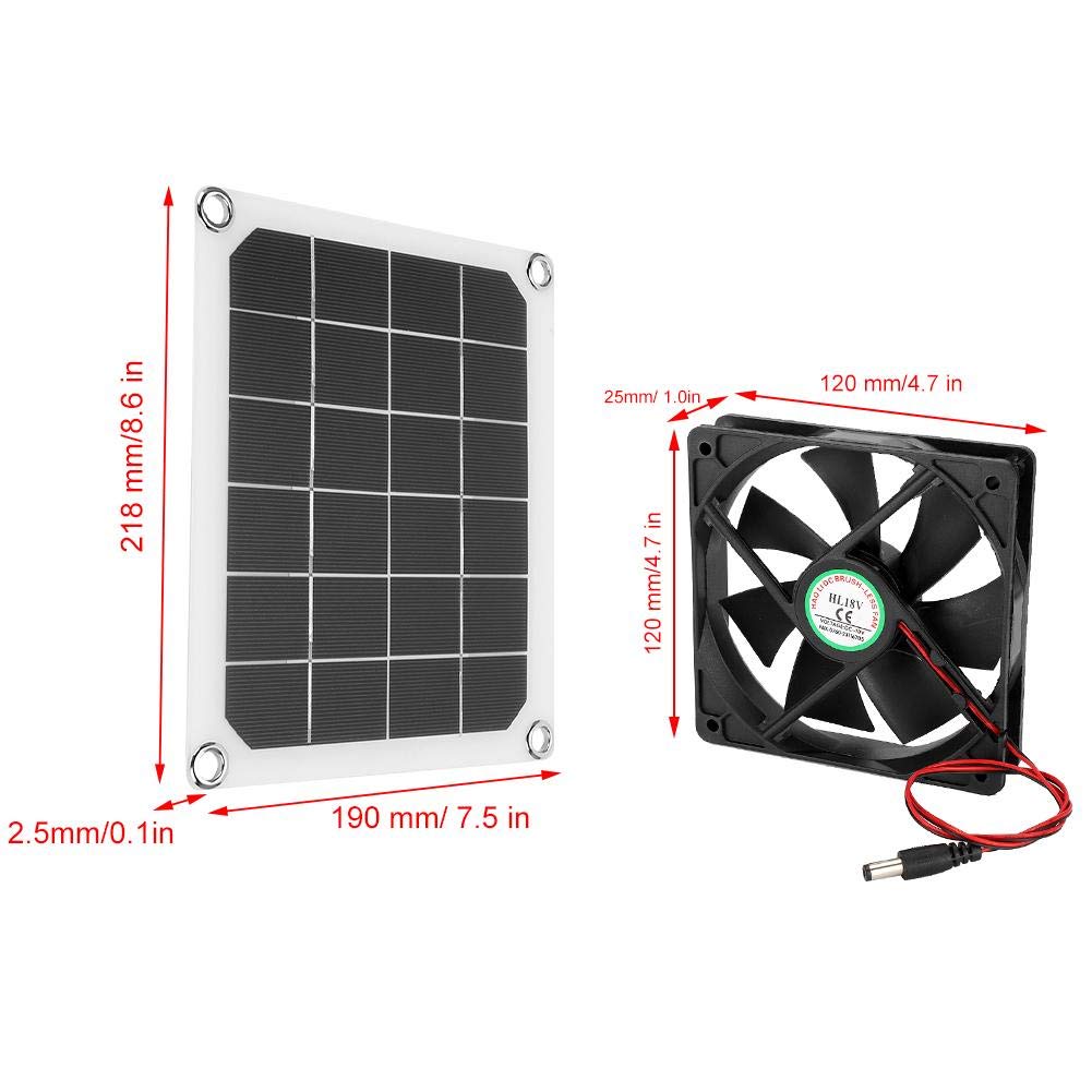 Ventilador de 120mm, Ventilador de Escape, Ventilador de Escape con Energía Solar, 6V 10W, Mini Ventilador de Energía de Panel Solar, Para el ático del Hogar, Invernadero, Casa de Pollo
