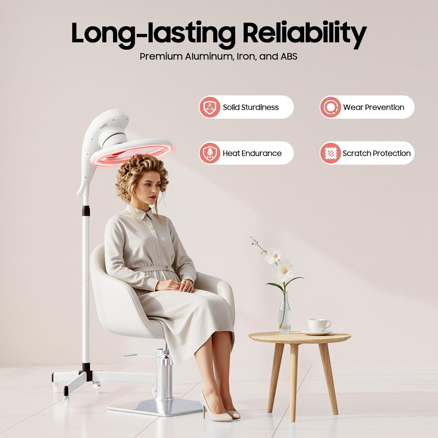 Salon Standing Hair Dryer, 950W Orbiting Rotating Hair Processor with Timer and Rolling Wheels for Beauty Spa Home Salon Equipment (White)