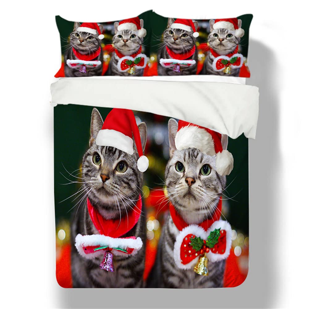 Cadeau de Noël parure de lit chat avec housse de couette et taies