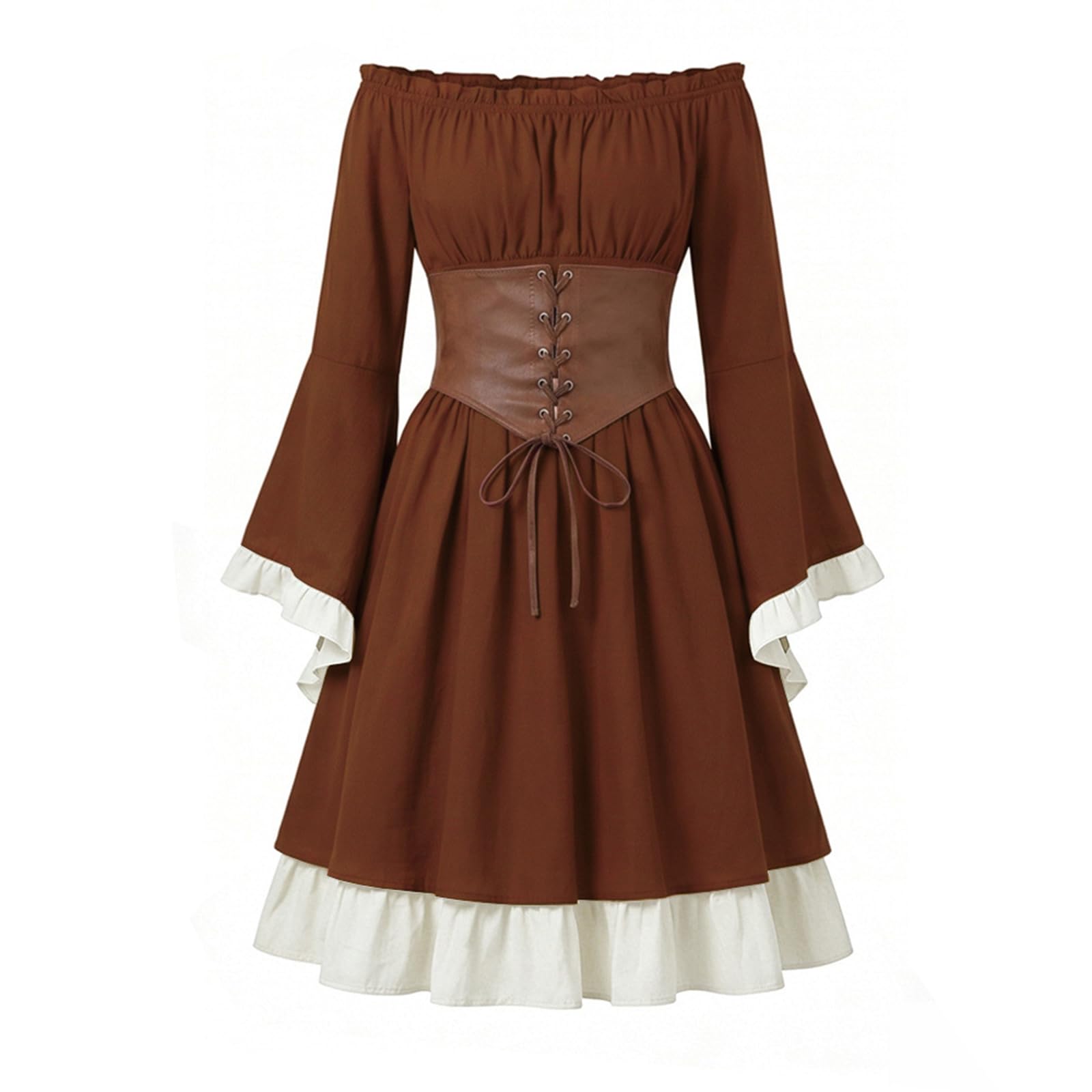 Générique Robe Gothique Femme Épaules Nues Manches à Volants Taille Lacée Jupe Asymétrique, Tissu Fluide Léger pour Soirées Déguisées Halloween Carnaval