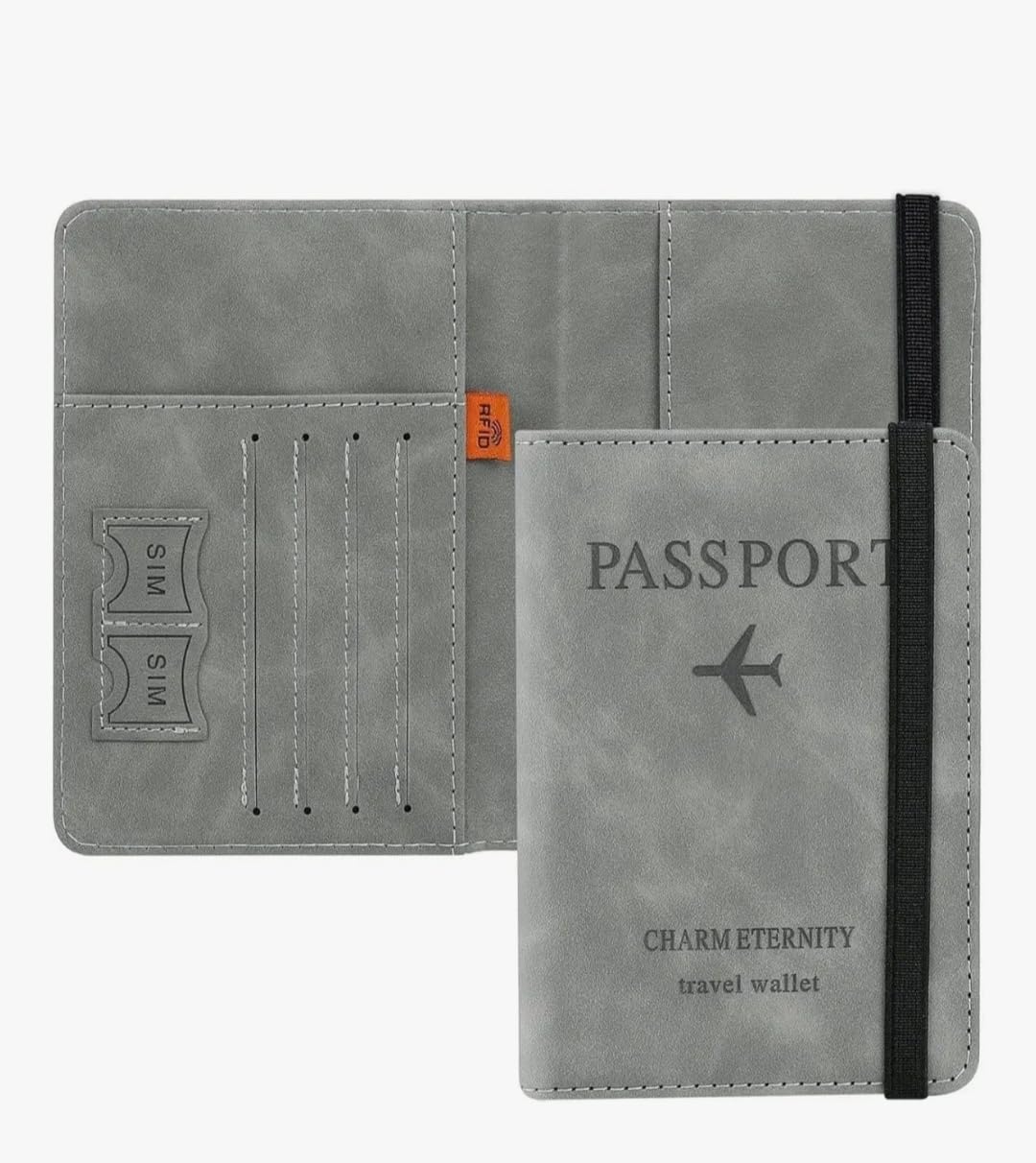 Charm Eternity Travel Wallet Passport Holder, Gray, PU Leather, with RFID Blocking, Card and Boarding Pass Slots, Bi-Fold-image-37