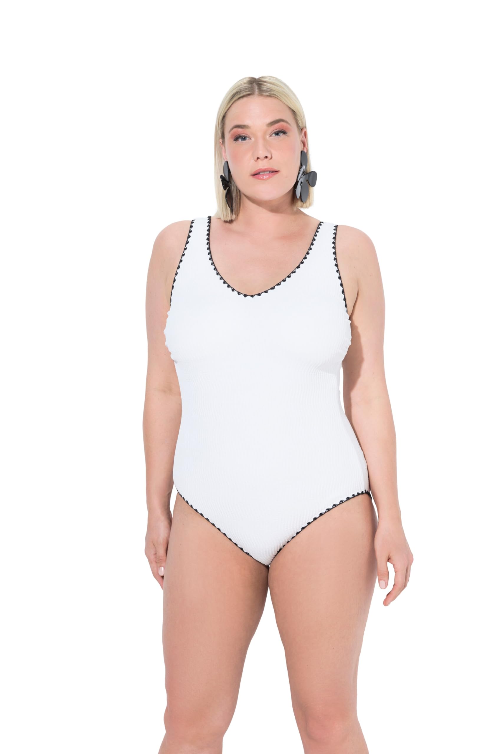Ulla Popken Damen große Größen Übergrößen Plus Size Badeanzug, Struktur, ohne Softcups, V-Ausschnitt 836867