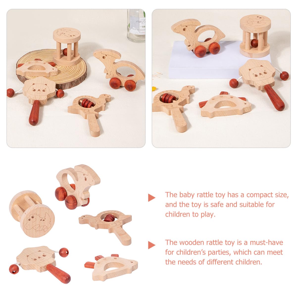 Sonaglio a Mano in Legno 5 Pezzi per Ragazzo Ragazza Beige | Gioco Musicale Leggero, per Party dei Ragazzo Ragazza, Allenamento della Presa