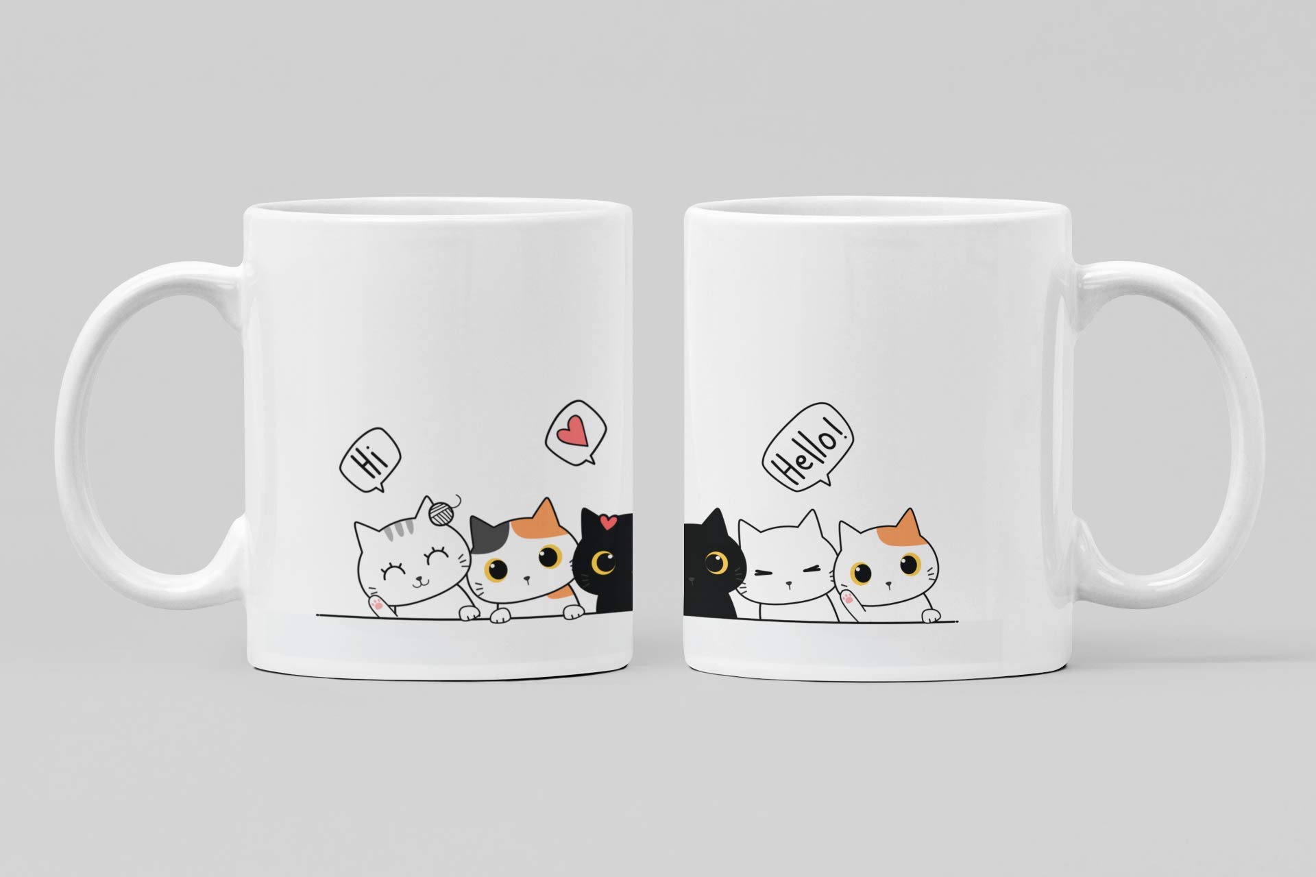 Intent - Five Cats Hello Sign Printed Coffee Mug | 330 ml Mug | Gift for Cat Lovers | Gift for Cat Owners