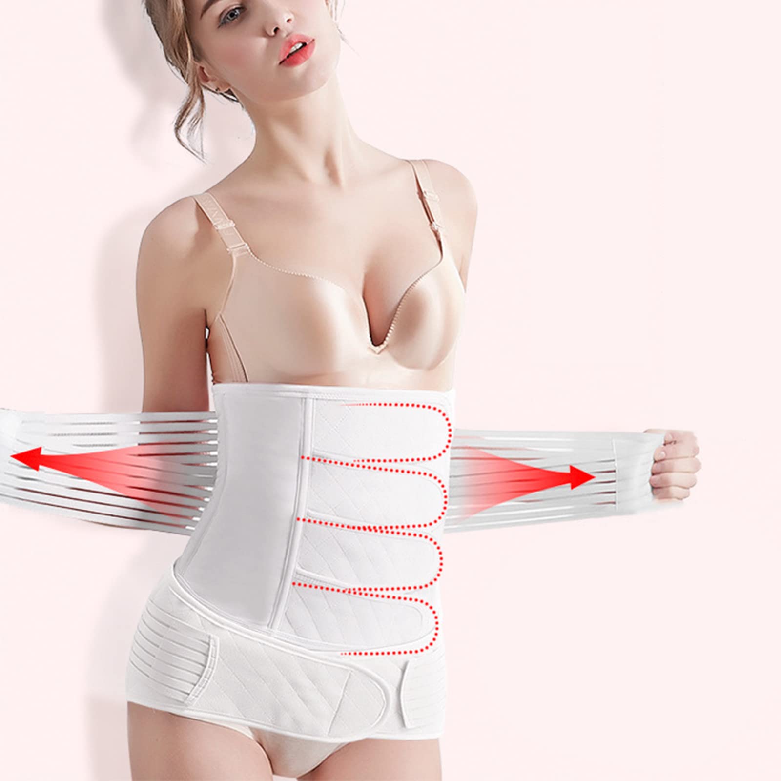 2 en 1 Soporte posparto Recuperación Vientre Envoltura Cintura Pelvis Posparto Vientre Binder C Sección Cinturón Postnatal Recuperación Soporte Banda Postnatal Abdominal Binder,M,Blanco