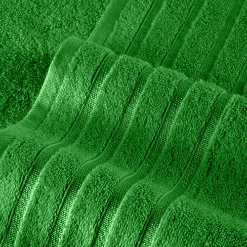 Image of Elegant Comfort 4 Lines Viscose Stripe 6-Piece Premium Towel Set - 100% Turkish Cotton High Absorbent Luxury Bathroom Towels - Includes 2 Washcloths, 2 Hand Towels and 2 Bath Towels Set, Emerald Green