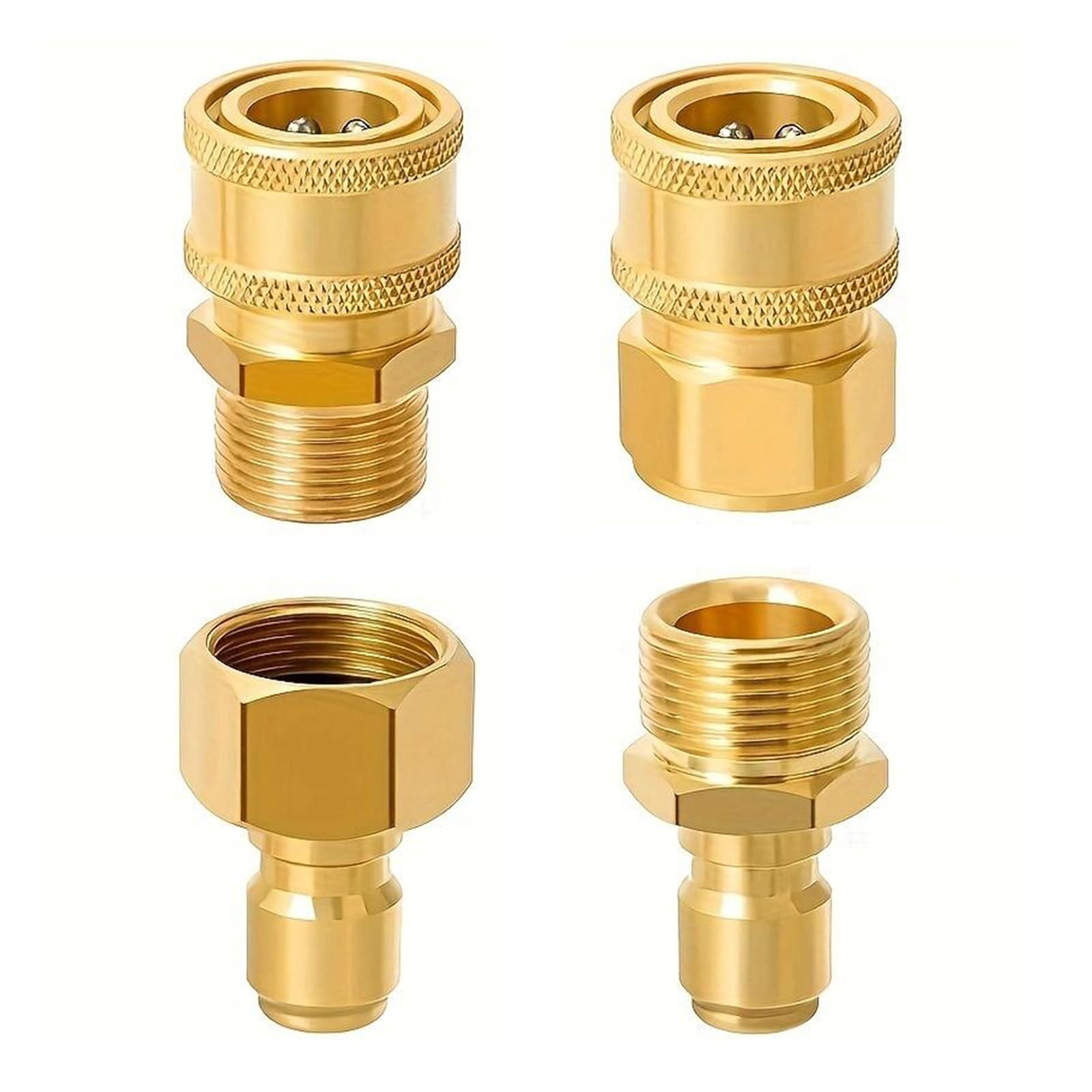 aqxreight Zestaw do Szybkiego Podłączenia Myjki Ciśnieniowej 4-częściowe Mosiężne Adaptery do Konwersji z Gwintu M22 15 Mm na 3/8 Cala Bezpieczne Złącza Węża i Pompy Myjki Wysokociśnieniowej (GOLD)