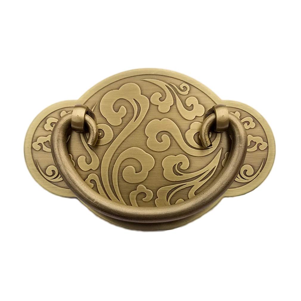 Tiazza Antique Bronze Vintage Round Pure Copper Embossing Drawer Wardrobe Pulls Heavy Duty Antique Brass Handle