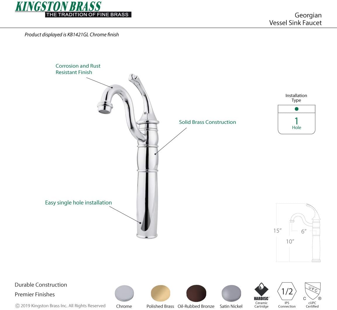 Blасk Frіdау Clеаrаnсе Kingston Brass KB1421GL Georgian Vessel Sink Faucet with Optional Cover Plate, Polished Chrome
