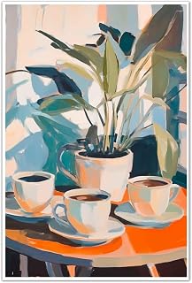ZSHARTSWD Coffee Canvas Wall Art Vintage Afternoon Tea Black Coffee Painting Retro Travel Food Picture Coffee Cups Poster Prints for Kitchen Cafe Bar Unframed (24.00" x 36.00")