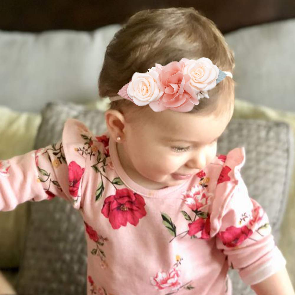 cherrboll 3 diademas de flores para bebé, súper suaves y elásticas, de nailon, para recién nacidas