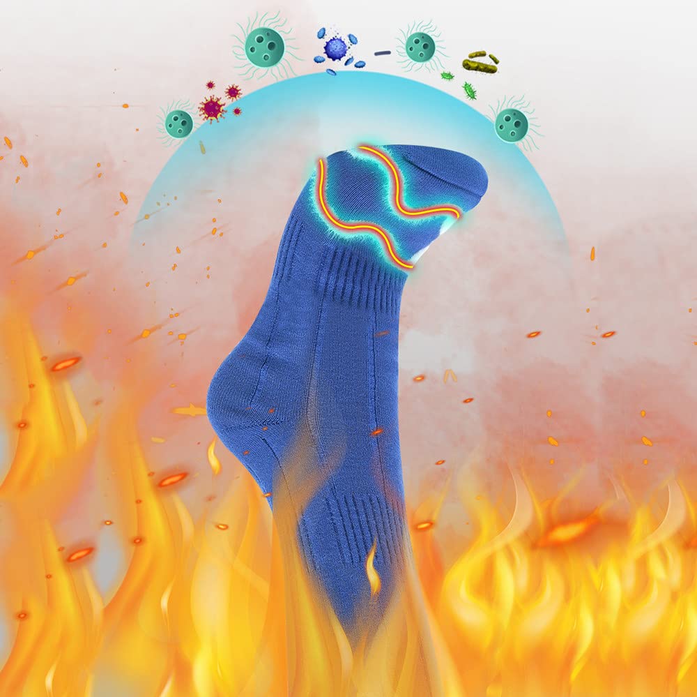 LJJ Calze Riscaldate Uomini Donne, con 3 Livelli di Impostazioni di Calore, Scaldapiedi Invernali per Scii All'aperto Fredde Cacce Invernali Campeggio,Blue-S