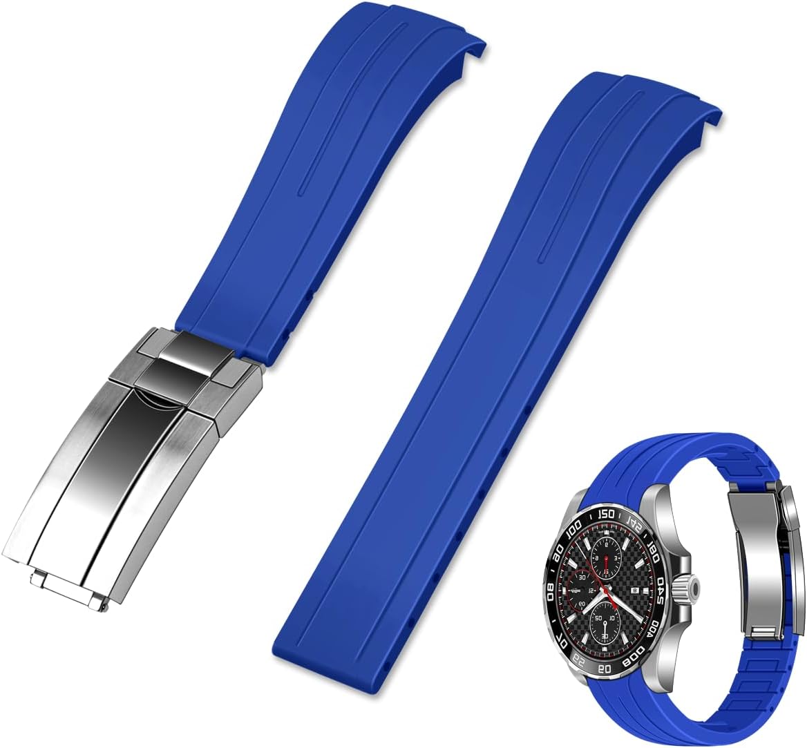 18mm 20mm 22mm 21mm Rubber Watch Straps with Solid Diving Buckle, Curved End Tapered Silicone Replacement Watch Band for Men Women