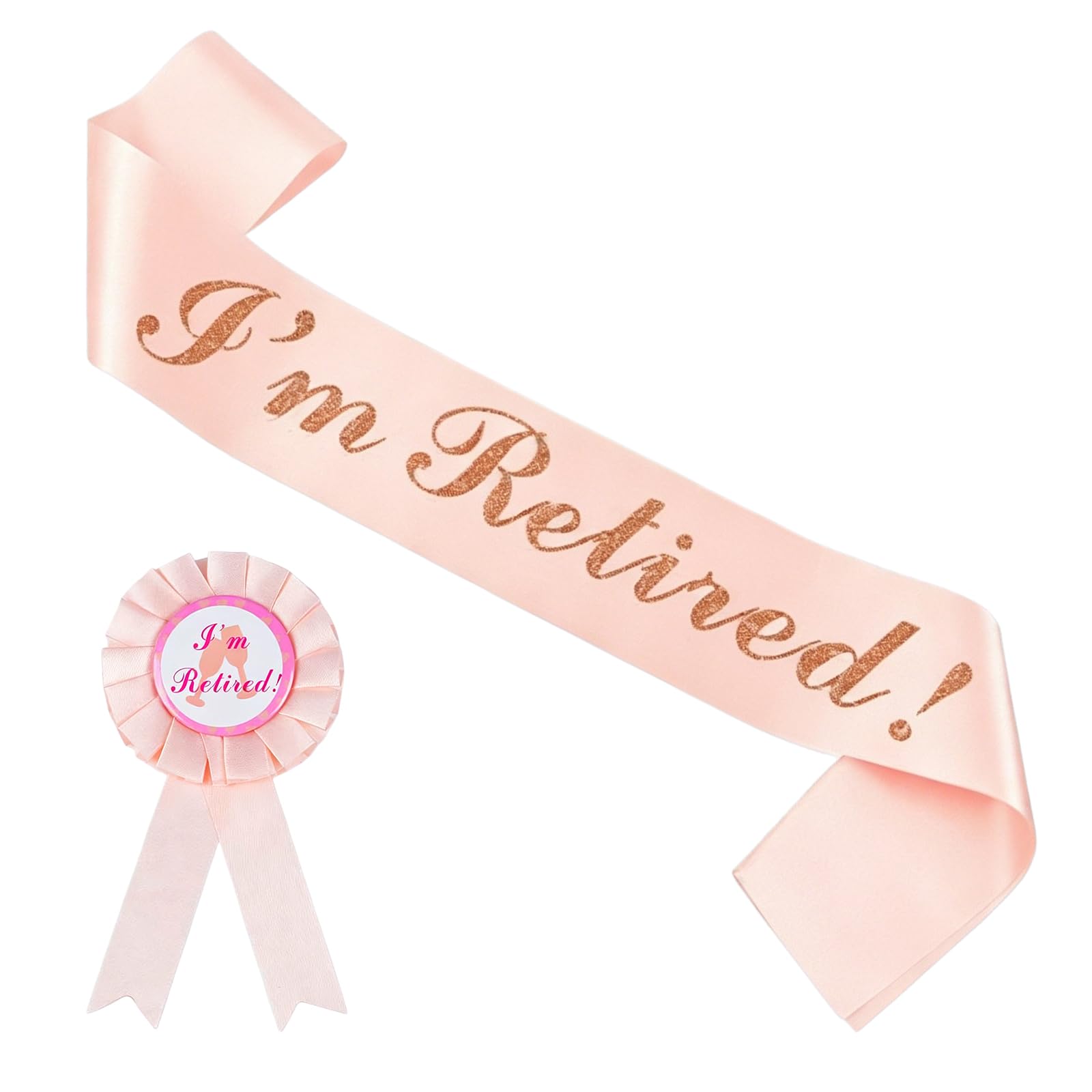 Daxiangsheng 2Pcs Retirement Party Decorations, Rose Gold Retired Badge and Sash Kit Party Supplies, Badge and Sash Retirement for Women, Funny Retirements Gifts for Party Supplies, Gifts, Favors