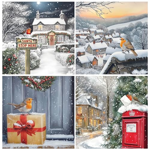 Charity Christmas Cards Pack of 24. Each Christmas Card multipack has 4 different Robin designs. Large size 150x150mm. Verse Inside. Ecofriendly and UK made.