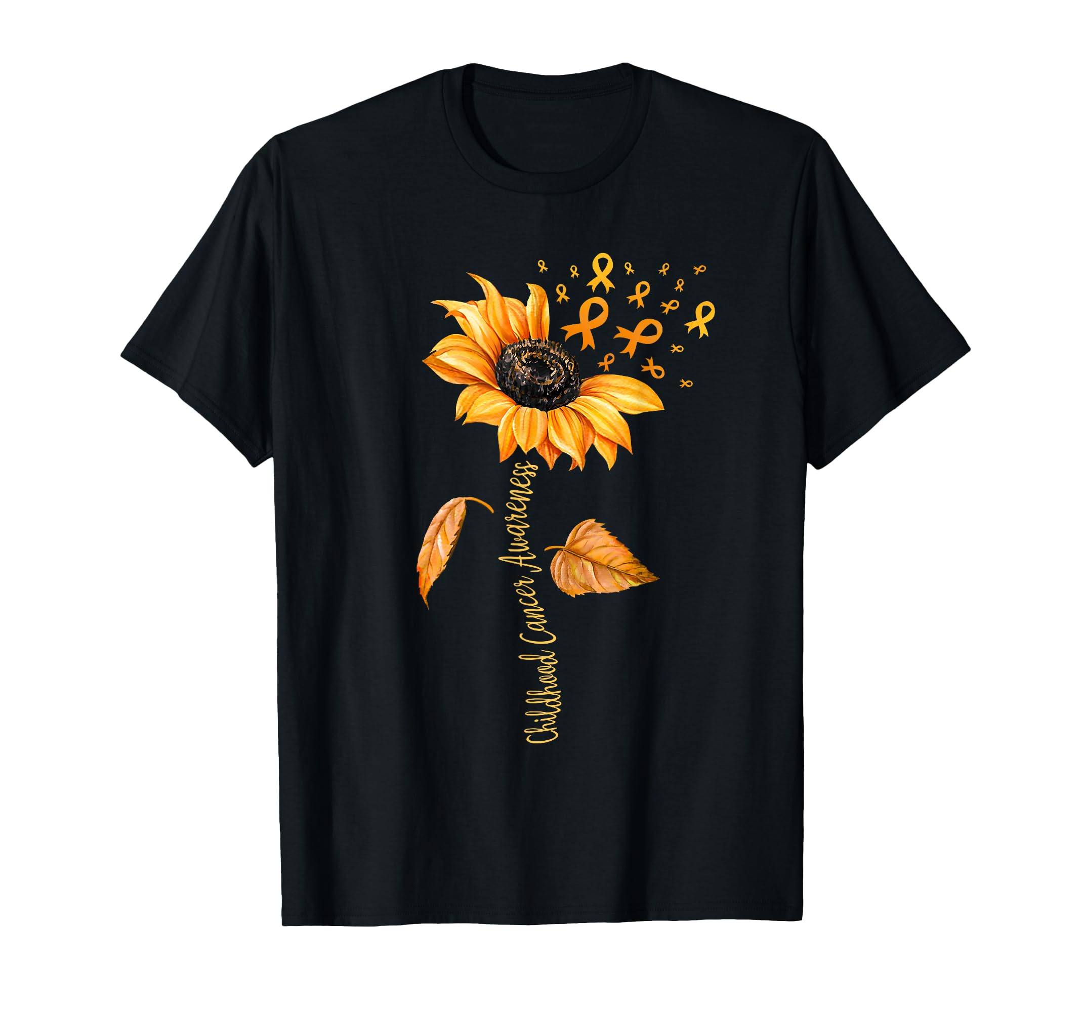 Support Childhood Cancer Awareness Sunflower Gold Ribbon T-Shirt