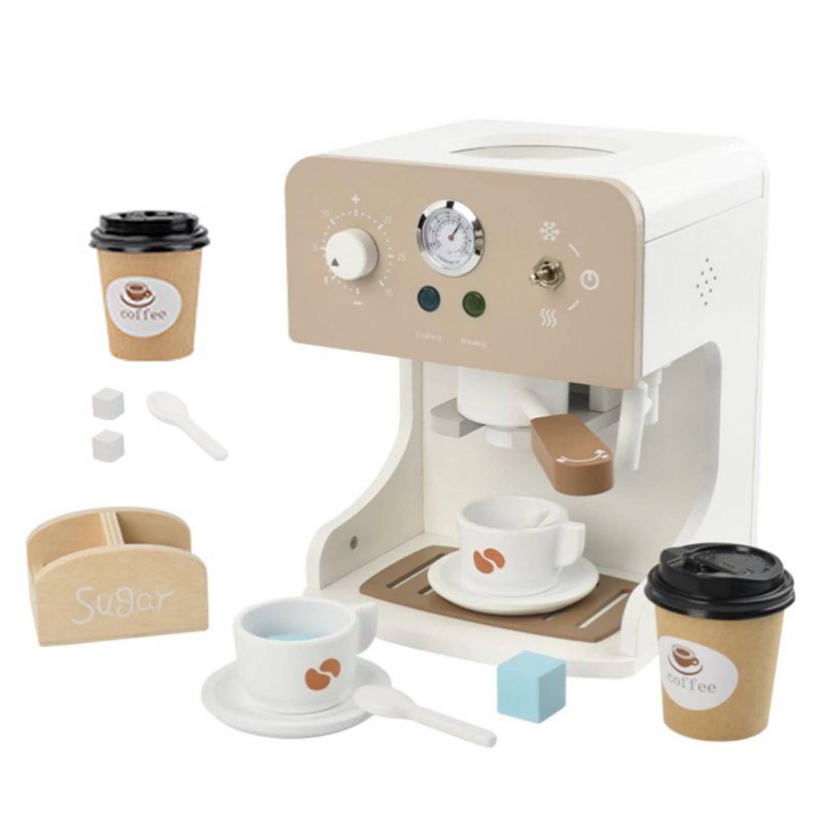 MagiDeal Kitchen Playset Macchina Del Caffè Giocattolo Macchina Espresso Finta Macchina Caffè Bambini Caffettiera Gioco in Legno con Pulsanti Luminosi E